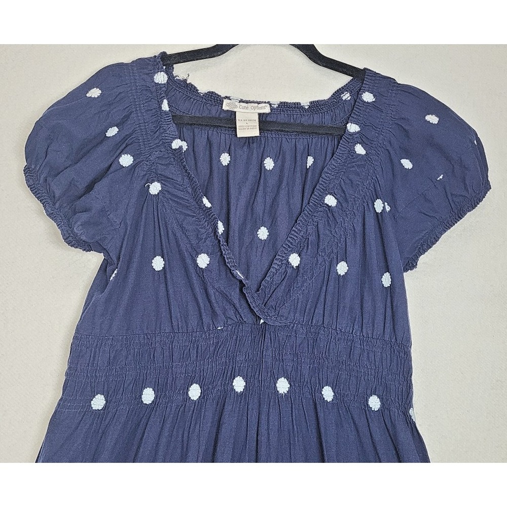 Vtg Cute Options Dress Women's Large Blue Floral Boho Milkmaid Embroidered Midi - Picture 2 of 13